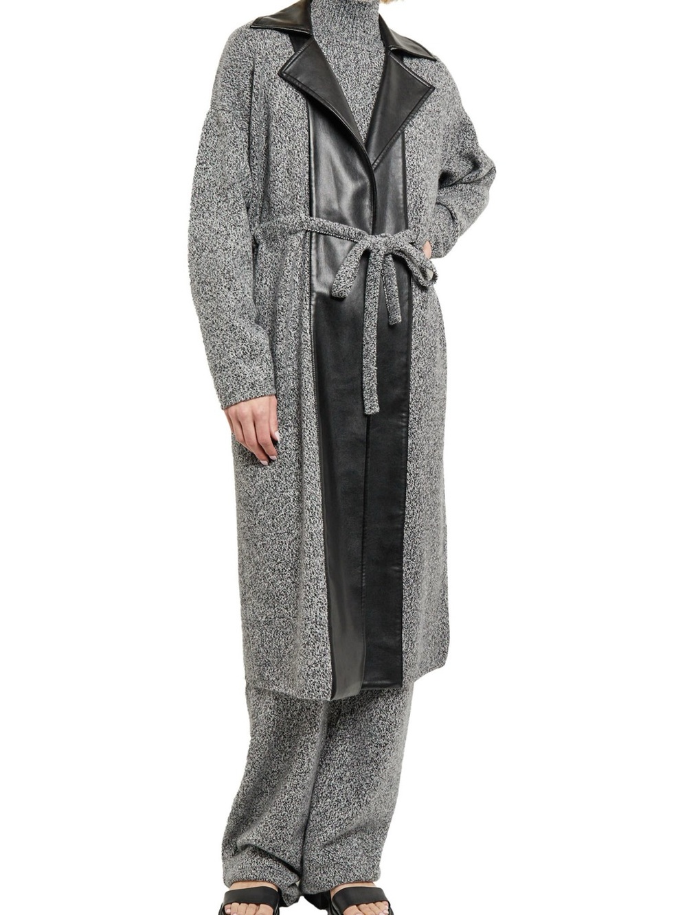 Misook Tweed Mixed Media Belted Sweater Coat